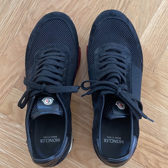 *SOLD* Moncler Mens Suede and Mesh Sneakers in Black with red accents - Picture 2 of 5